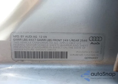 2010 Audi A4 2.0T Premium from USA, damaged, VIN WAUBFAFL1AN038675